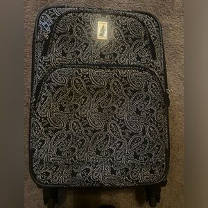 London Fog Suitcase Luggage Black Blue Paisley Travel 26” Spinner Expandable HTF